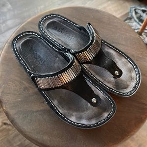 Alegria Carina Flip Flop Style Sandal Black/Silver Size 38